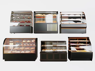 Modern Display Cabinets and Shelves with Glass Doors for Bread Desserts Shop Use 3d model