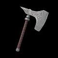 Medieval Battle Axe with Silver Blade Intricate Patterns and Brown Leather Wrapped Handle 3d model