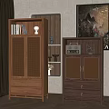 Wooden Bookcases with Drawers Different Door Designs Books Decorations and Vintage Radio