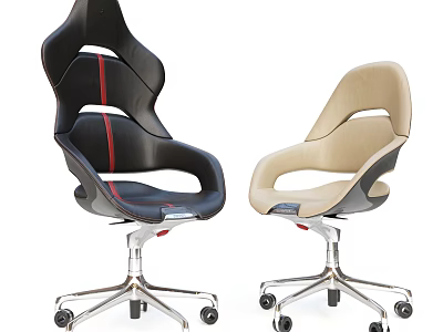 Ergonomic Modern Office Chair Black and Beige Curved Backrest Leather Upholstery Metal Base Wheels 3d model