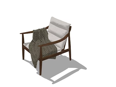 Cozy Accent Chair With Wooden Frame White Cushion And Woven Blanket 3d model