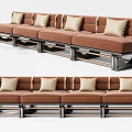 Brown Sectional Sofa With Light Colored Cushions Curved And Straight Modular Design 3d model