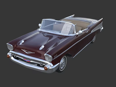Vintage Red Convertible Classic Car With Chrome Details And White Interior 3d model