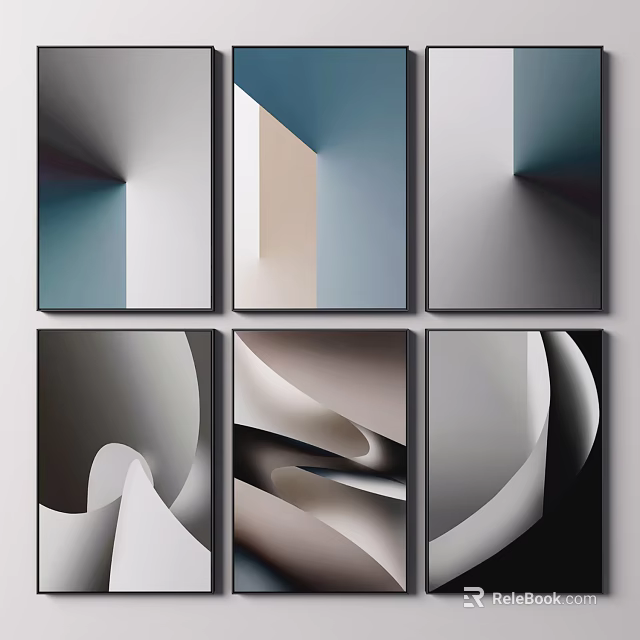 Abstract Geometric Wall Art Paintings With Soft Color Tones And Modern Design 3d model 