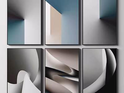 Abstract Geometric Wall Art Paintings With Soft Color Tones And Modern Design 3d model