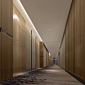Modern Hotel Corridor Interior With Wooden Walls Room Numbers Carpet And Lighting