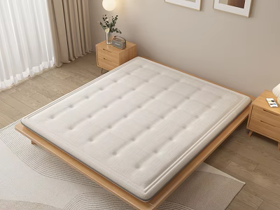 Comfortable Mattress On Wooden Platform Bed With Bedside Tables Lamp And Rug 3d model