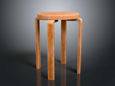 Modern Wooden Stool With Round Seat And Four Smooth Light Brown Legs For Minimalist Interior 3d model