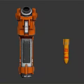 Orange Rocket Booster And Yellow Spacecraft Component In Cosmic Technology Design 3d model