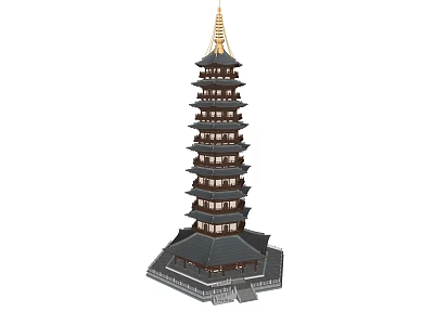 Traditional Chinese Pagoda With Multiple Floors Golden Spire Black Roof And Wooden Structure 3d model