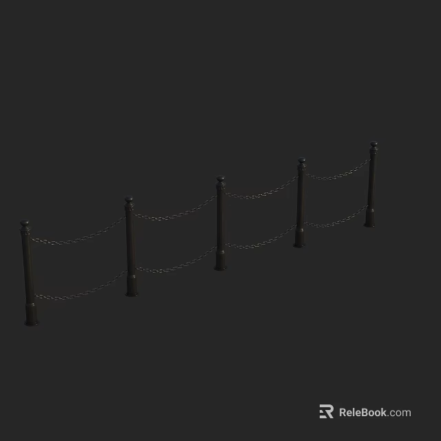 Durable Road Barriers With Black Metal Posts And Linked Chains 3d model