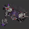 Sci Fi Mechanical Warrior Character With Spiked Head Purple Glowing Weapon And Cloak