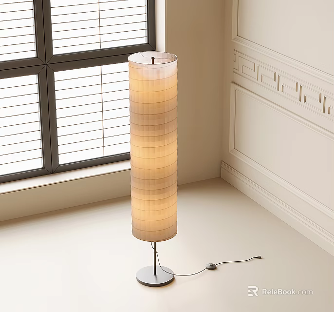 Modern Floor Lamp With Layered Cylindrical Fabric Shade Warm Light In Living Room 3d model 