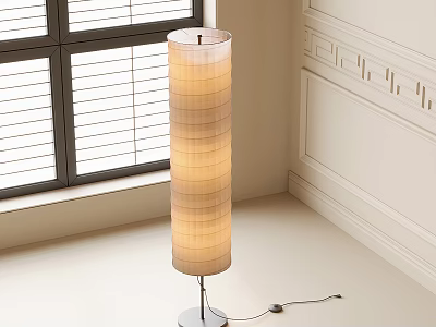 Modern Floor Lamp With Layered Cylindrical Fabric Shade Warm Light In Living Room 3d model