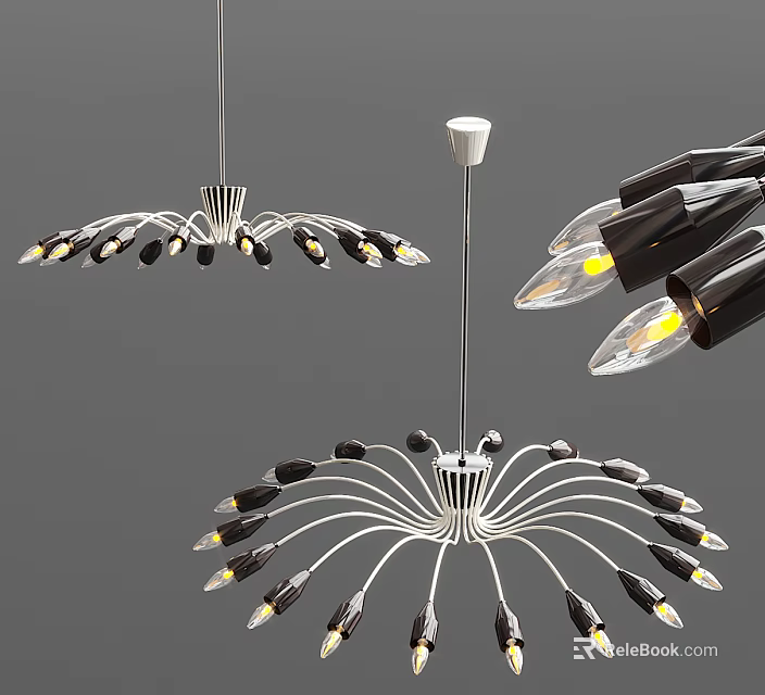 Modern Unique Chandelier With Multiple Radiating Bulbs And Sleek Metal Frame 3d model