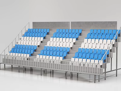 Stadium Stands With Blue And White Seats And Gray Concrete Structure 3d model