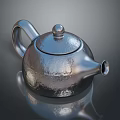 Silver Metallic Textured Teapot with Handle Spout and Lid for Home Use