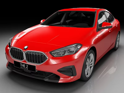 Red BMW THE 2 Compact Sedan With Sleek Body And Front Grille Design 3d model