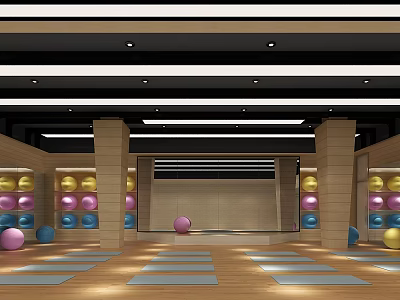 Spacious Modern Fitness Studio With Yoga Mats And Colorful Exercise Balls 3d model