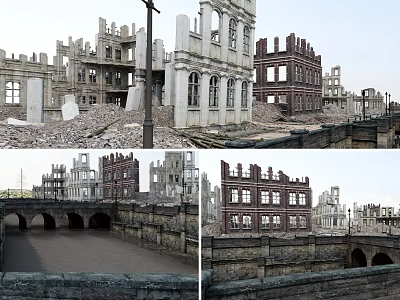 Ruined Architectural Components With Arches Windows Stone Walls And Structures 3d model