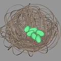 Decorative Ornament Set With Brown Paper Strip Nest And Light Green Egg Shaped Ornaments