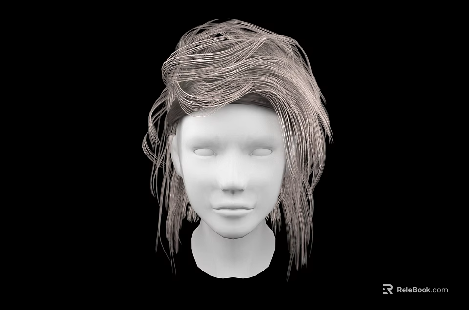 Fashionable Jeweled Hair Accessories On White Mannequin With Light Brown Textured Wig And Black Background 3d model 