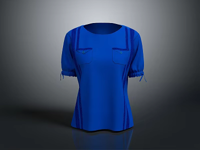 Blue Short Sleeve Top With Pockets And Tie Cuffs Striped Details 3d model