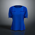 Blue Short Sleeve Top With Pockets And Tie Cuffs Striped Details