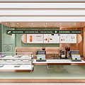 Sweet Dessert Shop Interior With Green Walls Wooden Accents And Glass Display Cases