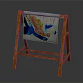 Wooden Easel Stand Displaying Colorful Abstract Painting With Vibrant Colors And Art