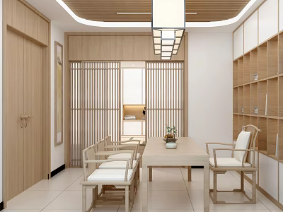 Traditional Chinese Study Room With Wooden Furniture And Screen 3d model