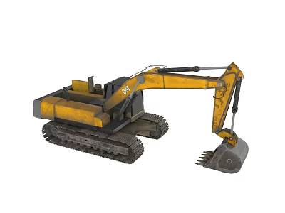 Yellow Tracked Excavator Construction Vehicle With Heavy Duty Bucket And Chassis 3d model