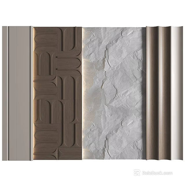Decorative Wall Moldings With Wooden Stone And Metallic Textures For Interior Design 3d model 