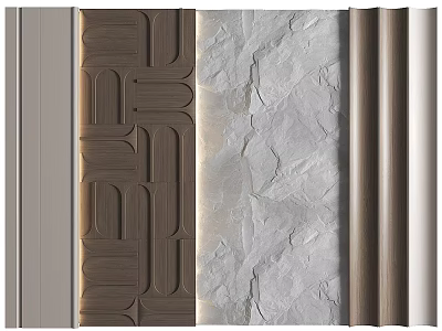 Decorative Wall Moldings With Wooden Stone And Metallic Textures For Interior Design 3d model