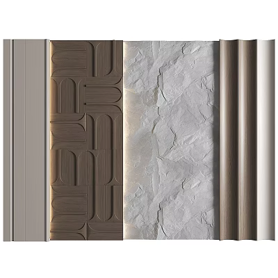 Decorative Wall Moldings With Wooden Stone And Metallic Textures For Interior Design 3d model