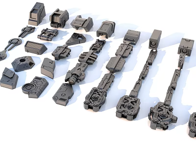 Industrial Equipment Parts With Various Shapes Mechanical Components Gears Dark Colored On White Background 3d model