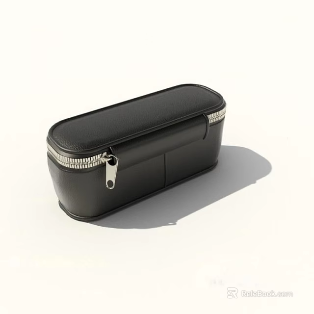 Black Leather Storage Box With Zipper Closure And Metal Clasp For Organizing 3d model 