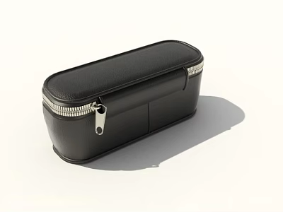 Black Leather Storage Box With Zipper Closure And Metal Clasp For Organizing 3d model
