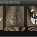 Decorative Three Panel Vertical Striped Background Wall With Panda Design 3d model