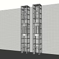 Modern Glass Facade Elevator In High Rise Building With White Wall And Blue Sky