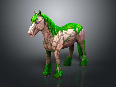 Artistic Stone Textured Horse Figure With Green Mane And Pink Patches 3d model