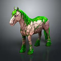 Artistic Stone Textured Horse Figure With Green Mane And Pink Patches