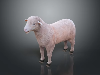Realistic Light Pink Standing Sheep Sculpture On Dark Background With Reflection 3d model