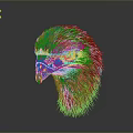Detailed 3D Rendered Emu Head With Textured Feathers On Gray Background