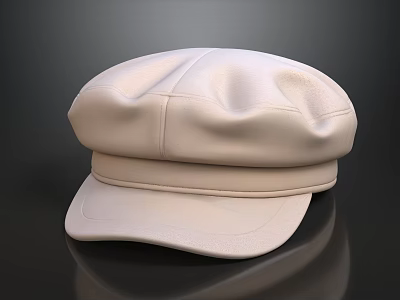 Beige Leather Beret With Classic Design On Black Reflective Surface 3d model