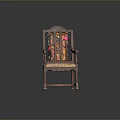 Chinese Style Single Chair With Intricate Carved Wooden Frame And Colorful Fabric Cushion