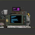 Vintage Computer Setup With Retro Monitor Keyboard Mouse And Code 3d model