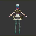 3D Model of Woman in Classic Maid Outfit with White Apron and Arm Cuffs