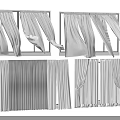 White Curtains Hanging On Windows With Various Designs And Styles 3d model
