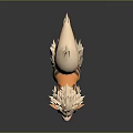 3D Mythical Fox Character Standing With White Fur Orange Body Blue Stripes And Fluffy Tail